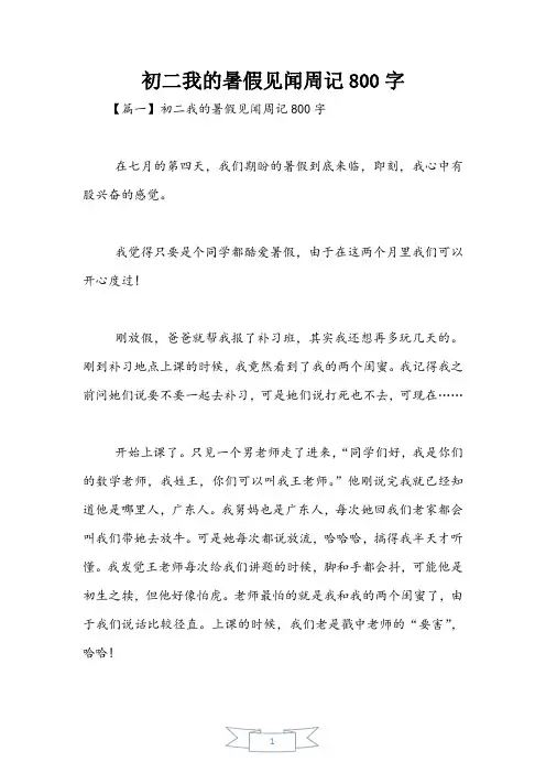 初二我的暑假见闻周记800字
