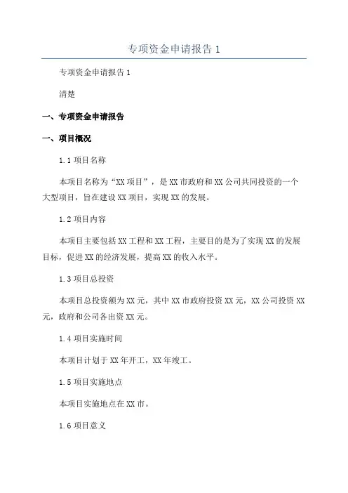专项资金申请报告1