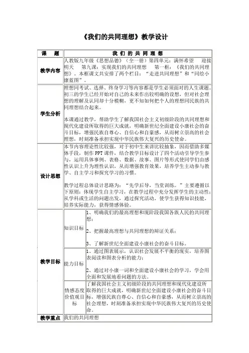 《我们的共同理想》教学设计