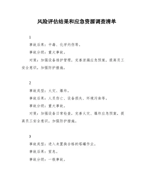 风险评估结果和应急资源调查清单
