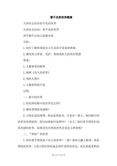 看不见的世界教案