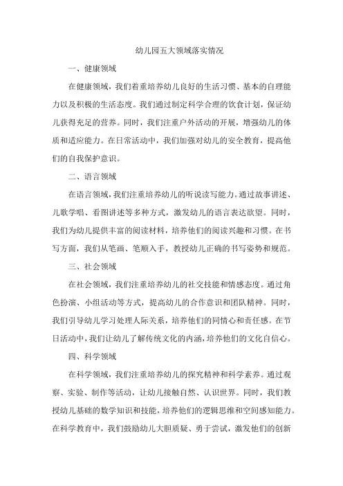 幼儿园五大领域落实情况