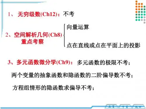 空间解析几何及多元函数微分学期末复习