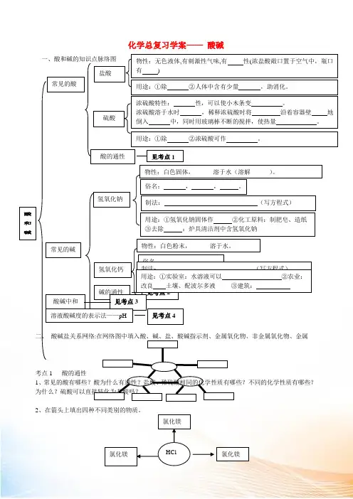 九年级化学全册 第七单元 常见的酸和碱 第七单元综合快乐学案 (新版)鲁教版