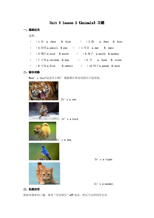 (新)人教新起点一年级上Animals习题2(附答案)