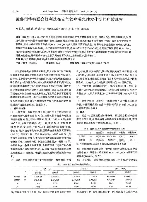 孟鲁司特钠联合舒利迭在支气管哮喘急性发作期的疗效观察