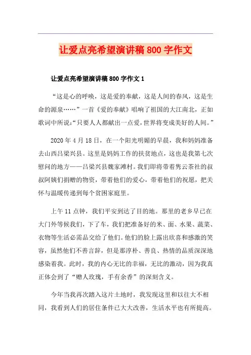 让爱点亮希望演讲稿800字作文