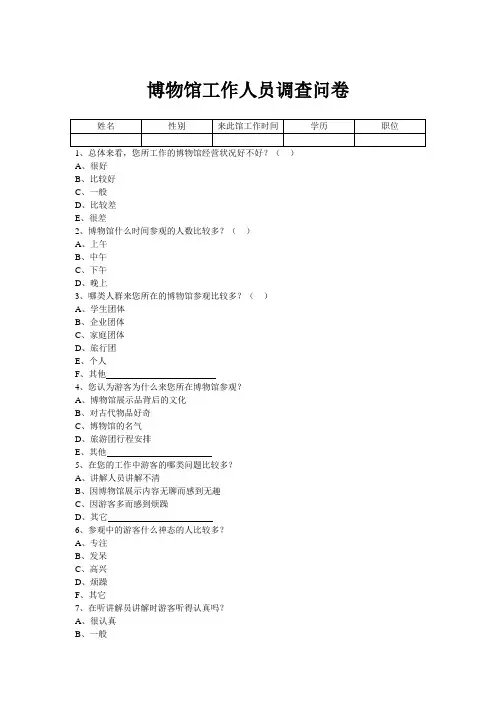 博物馆工作人员问卷