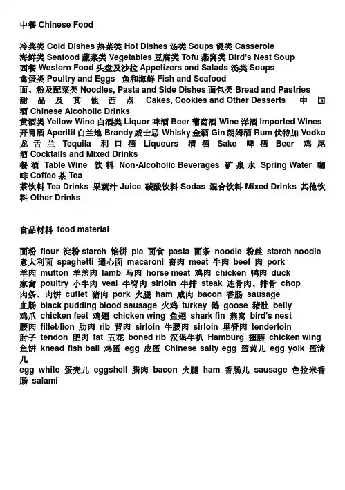 食品及菜名英文翻译