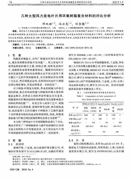 几种大型风力发电叶片用环氧树脂复合材料的对比分析