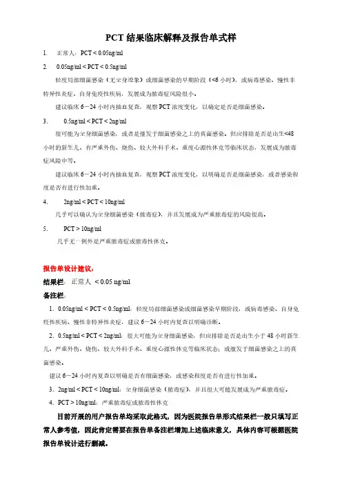 降钙素原PCT临床解释及报告单建议式样