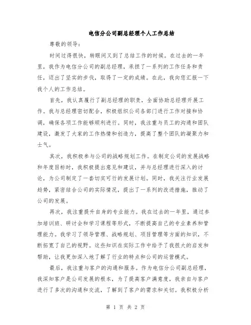 电信分公司副总经理个人工作总结