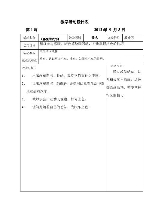 坑头幼儿园2012学年第一学期小小班备课,第一周