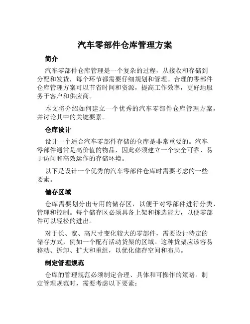 汽车零部件仓库管理方案范本