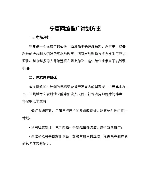 宁夏网络推广计划方案