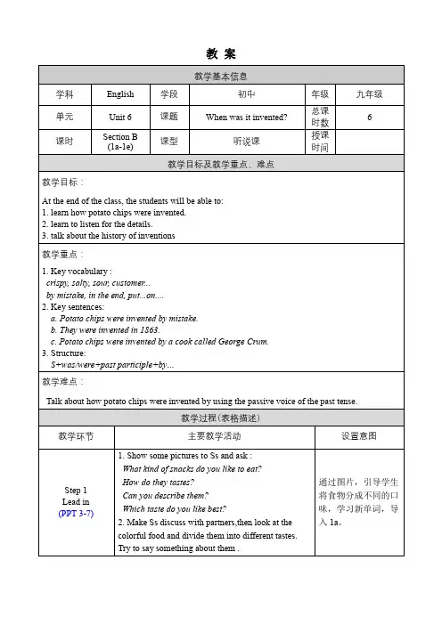初中英语九年级 Unit 6 Section B 1a-1e  教案