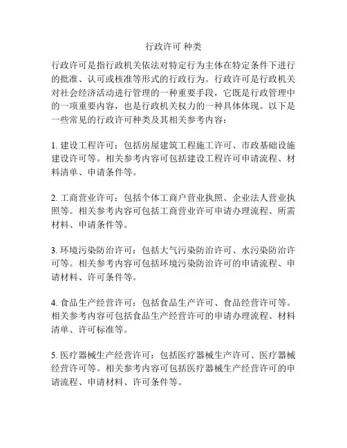 行政许可 种类