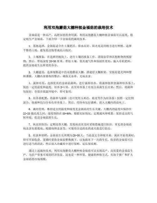 利用双孢蘑菇大棚种植金福菇的栽培技术