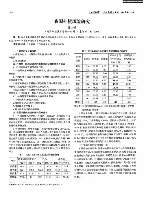 我国外债风险研究