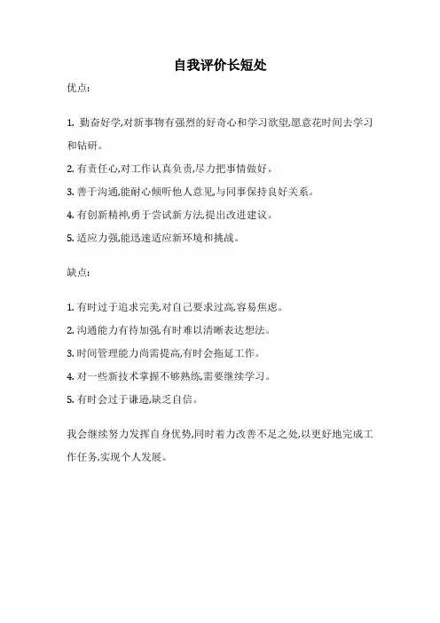 自我评价长短处
