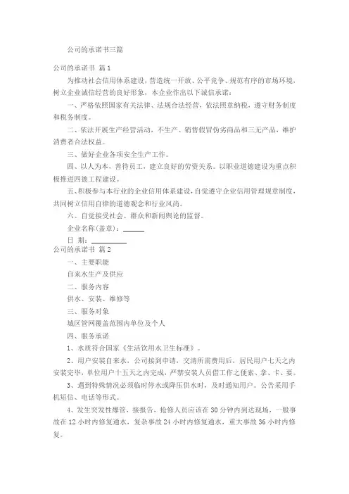 公司的承诺书三篇