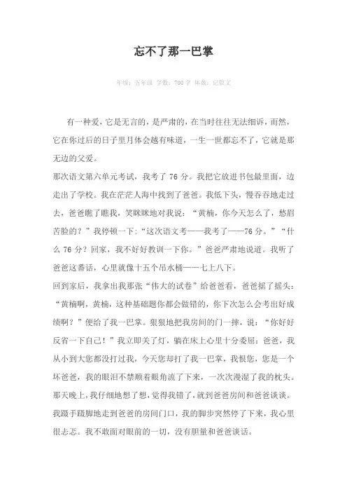 忘不了那一巴掌700字作文