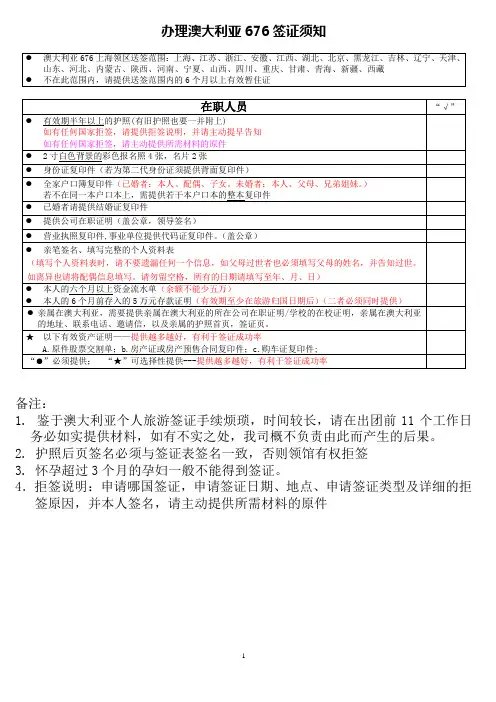 新澳大利亚676个人旅游及探亲签证须知