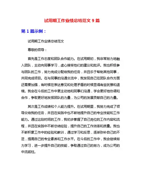 试用期工作业绩总结范文9篇
