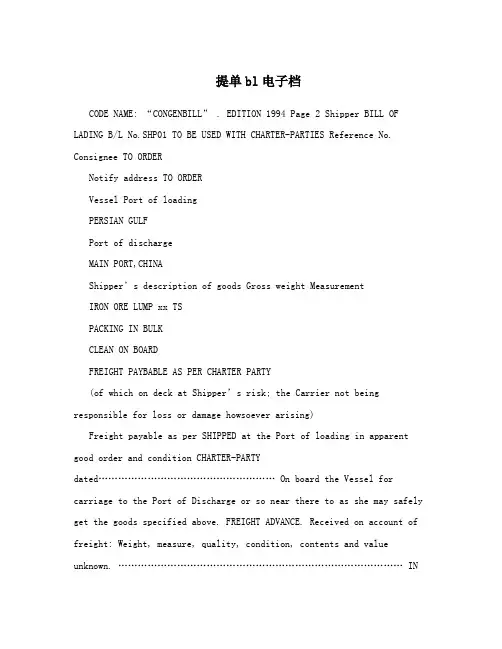 提单bl电子档
