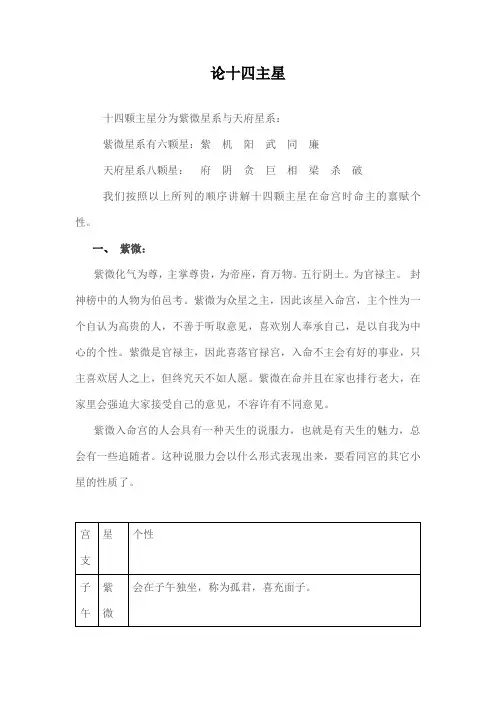 论十四主星