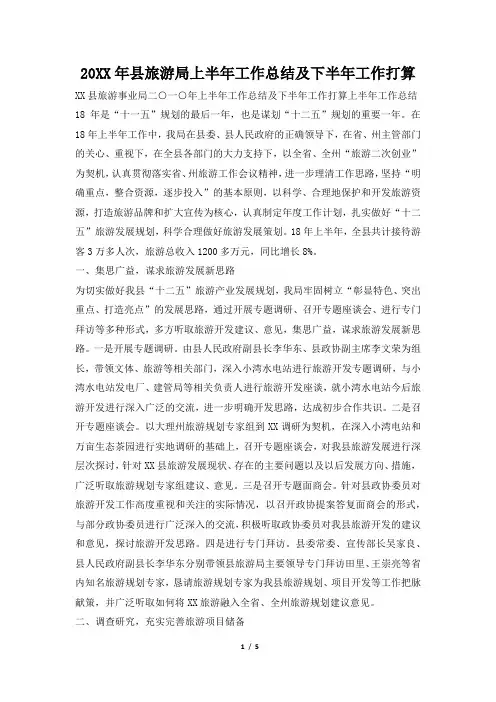 2019年县旅游局上半年工作总结及下半年工作打算