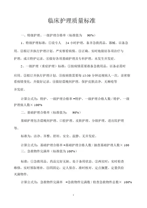 24临床护理质量标准