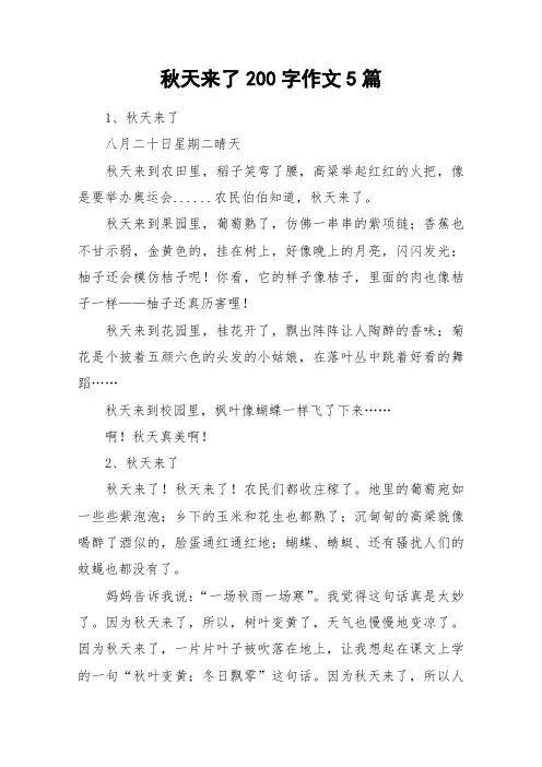 秋天来了200字作文5篇_作文