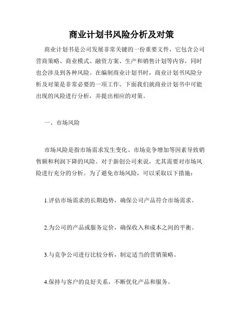 商业计划书风险分析及对策 2