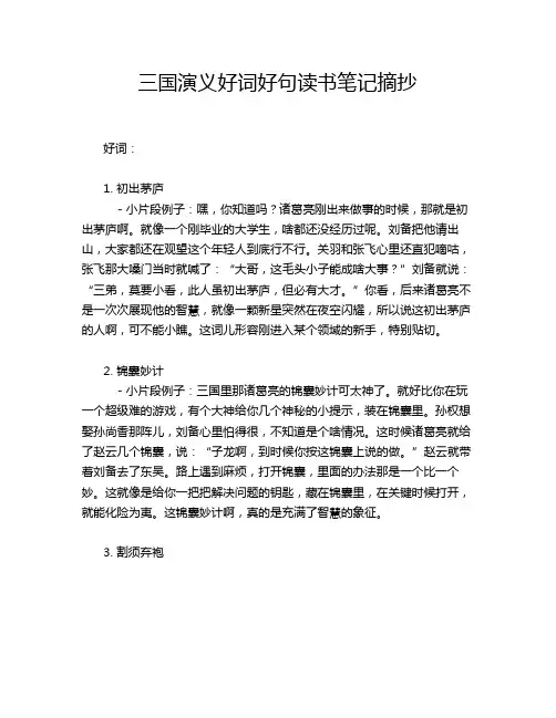 三国演义好词好句读书笔记摘抄