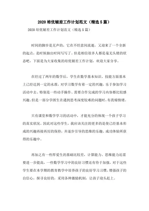 2020培优辅差工作计划范文(精选5篇)