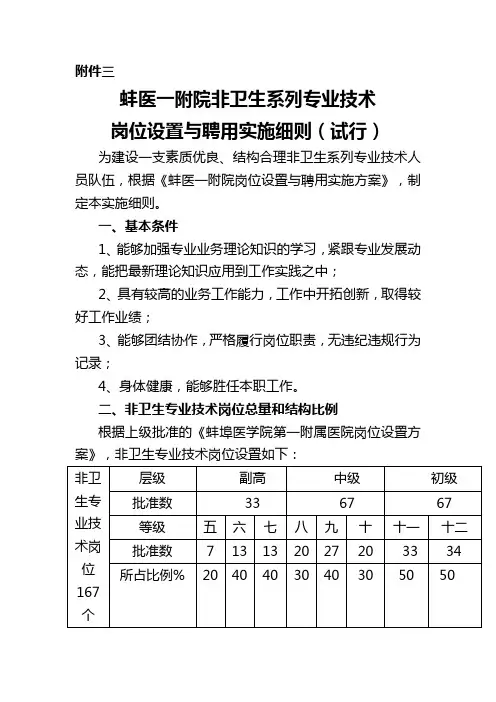 蚌医一附院非卫生系列专业技术岗位设置与聘用实施细则(试行)