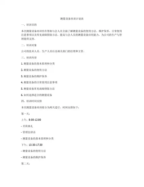 测量设备培训计划表