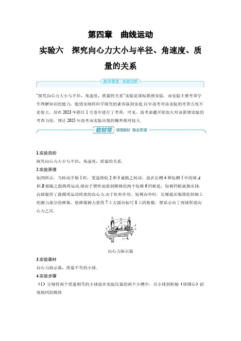 实验六 探究向心力大小与半径、角速度、质量的关系-2025届高中物理