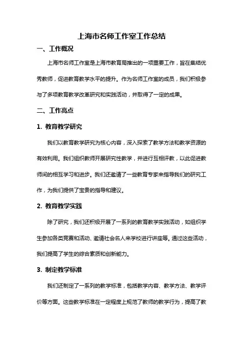 上海市名师工作室工作总结