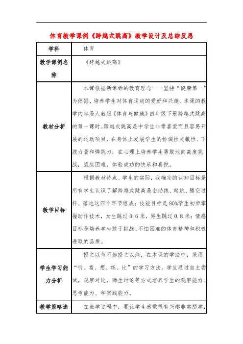 高中体育教学课例《跨越式跳高》课程思政核心素养教学设计及总结反思
