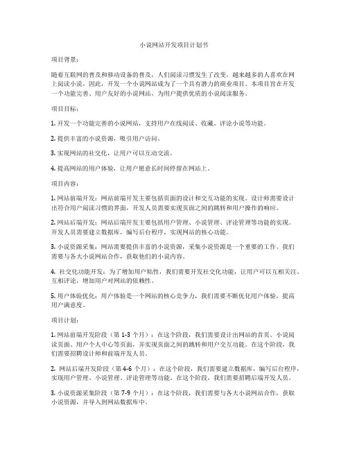小说网站开发项目计划书