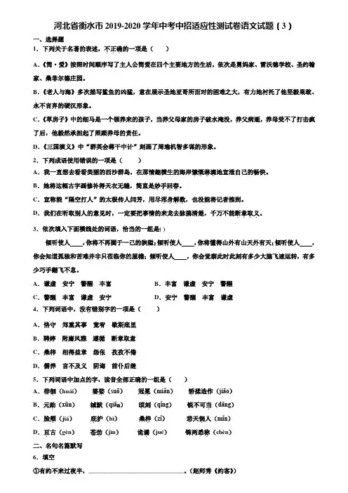 河北省衡水市2019-2020学年中考中招适应性测试卷语文试题(3)含解析