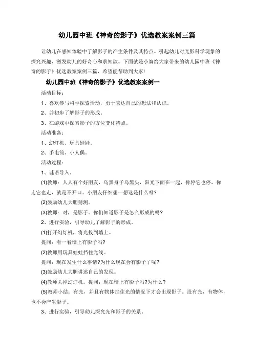 幼儿园中班《神奇的影子》优选教案案例三篇