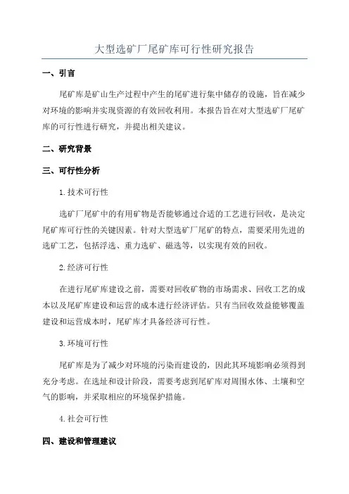 大型选矿厂尾矿库可行性研究报告