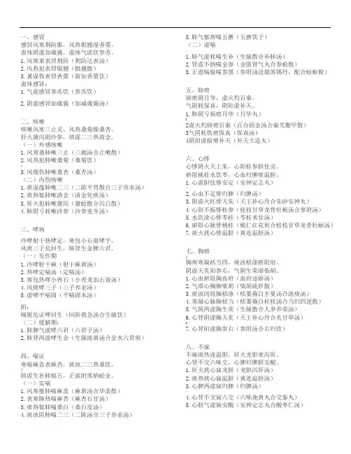 中医内外妇儿科技能笔试总结和顺口溜
