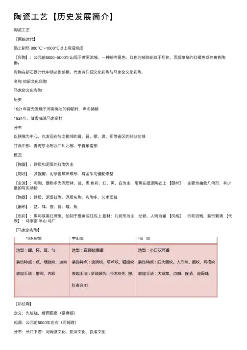 陶瓷工艺【历史发展简介】