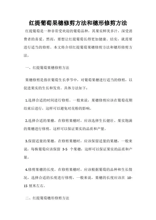 红提葡萄果穗修剪方法和穗形修剪方法