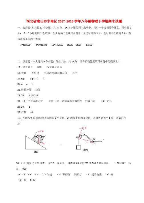 八年级物理下学期期末试题答案 新人教版