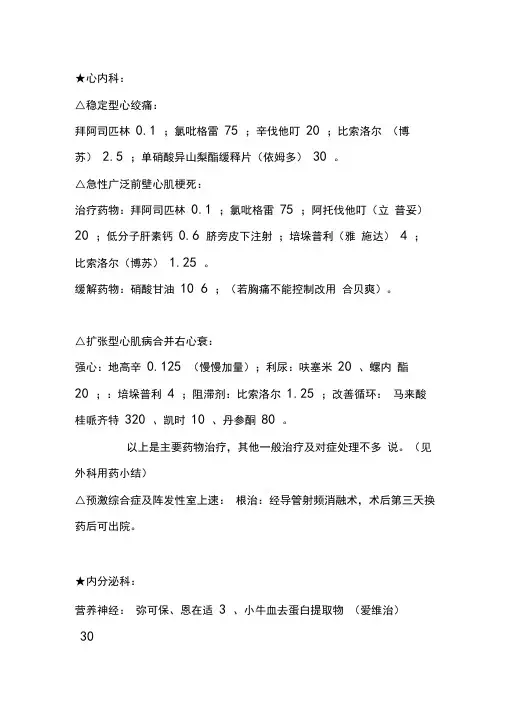 临床各科常用药